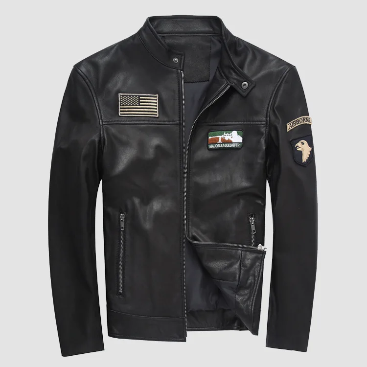 

Factory 2020 New Men Genuine Leather Jacket Real Goat Skin Black Multiple labeling Slim Bomber Mens Leather Coat Male Jackets