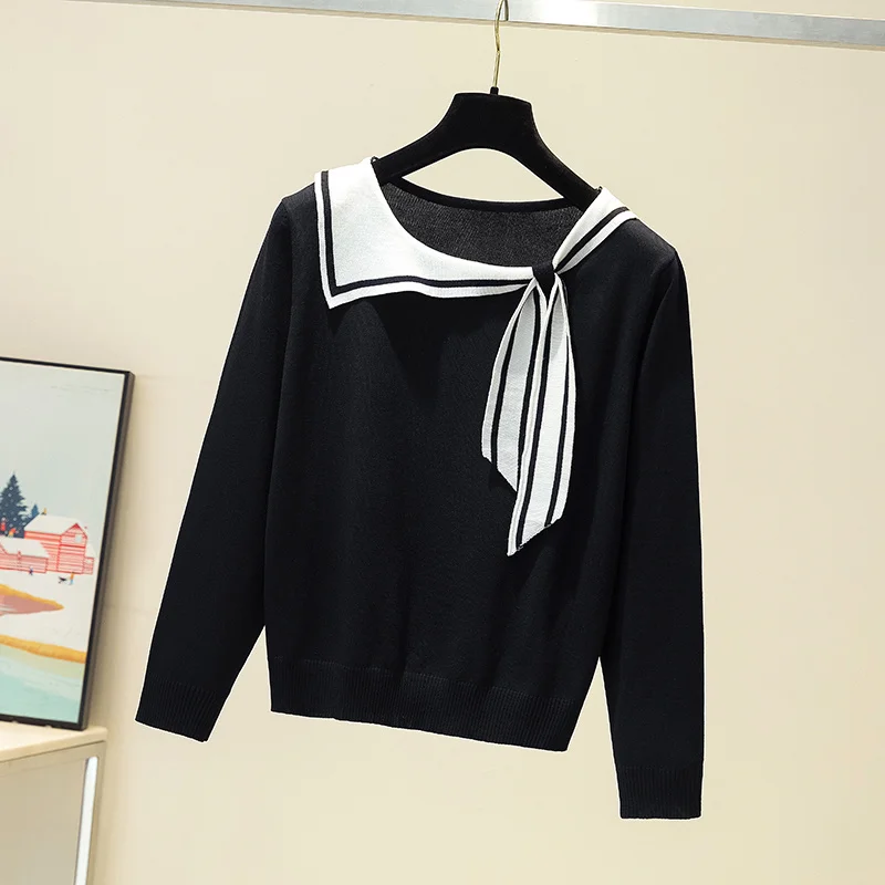 Женский белый свитер в стиле преппи с длинным рукавом вязаный галстук-бабочка