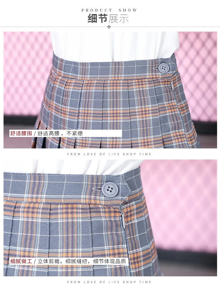 

Qooth Ins Summer Autumn Pleated Mini Flare Skirt Women Preppy Style School Girl JK Uniform Plaid Skirts Plus Size 3XL QT193-2