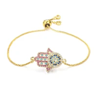 fashion womens rainbow plam bracelets jewelry gold cz colorful zircon bracelet bangle adjustable chain bracelet for women