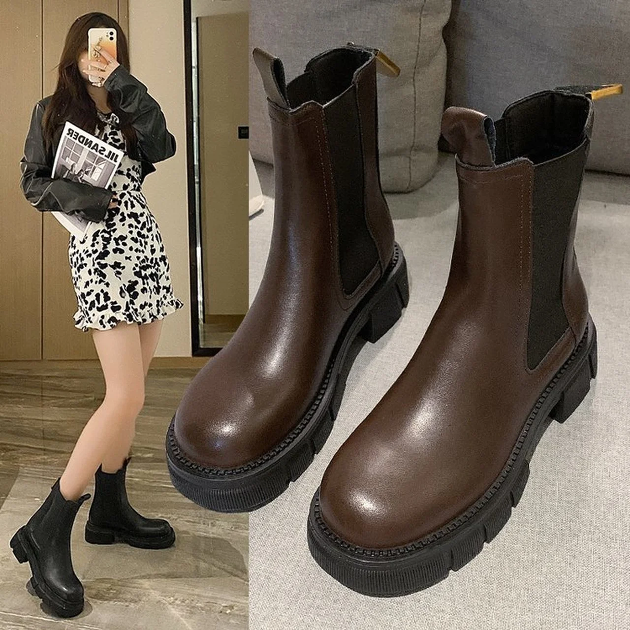 

Новинка 2021, массивные ботинки, модные женские ботильоны на платформе, женские ботильоны с мешочком на подошве, женские ботильоны без застеж...