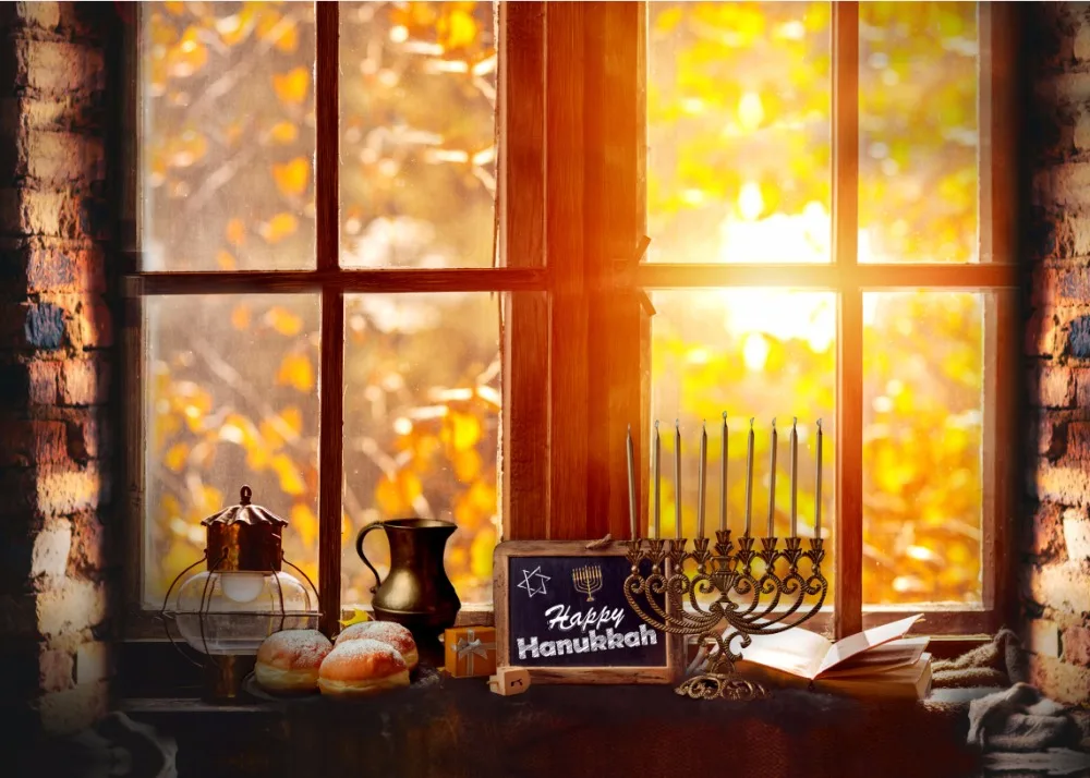 7x5FT солнцезащитный стеклянный подоконник Happy hanukkah комната хлеб книга