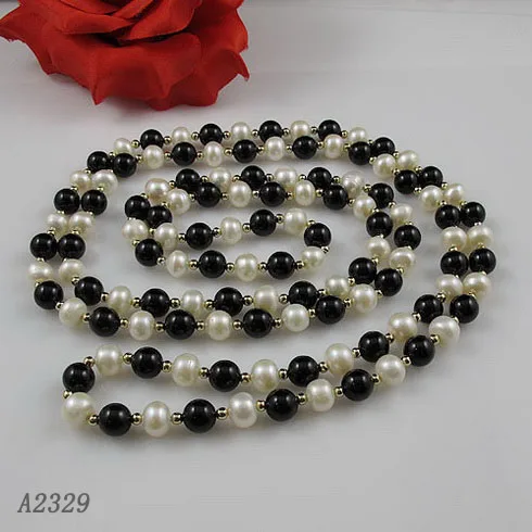 Новейшая модель Terisa с натуральным жемчугом длинное ожерелье из черного агата 3 мм