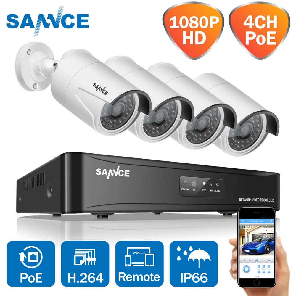 SANNCE RU продажа 4CH 1080P сетевая система видеонаблюдения HDMI NVR с 4X наружной защитой от