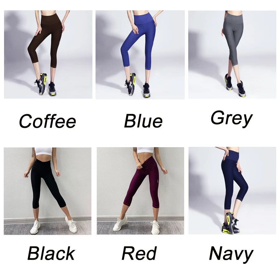 Yoga Leggings Sport Women Fitness Gym Tights Running Capri Pants Elastic 3/4 Slimming High Waist Exercise | Спорт и развлечения