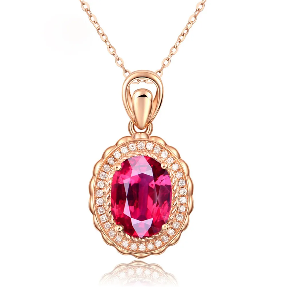 

18K ROSE GOLD COLOR RUBY GEMSTONES PENDANT NECKLACE FOR WOMEN LUXURY CROWN IRCON DIAMONDS CHOKER CHAIN RED CRYSTAL BIJOU JEWELRY