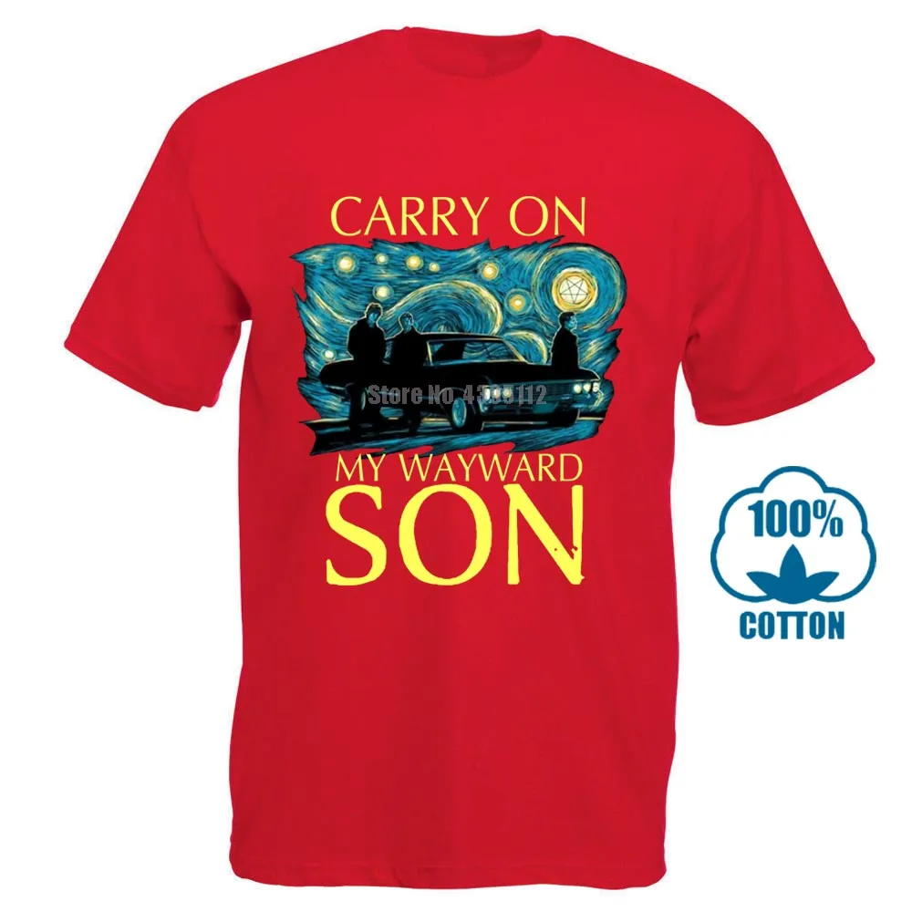 Красный Сверхъестественное Carry On My wayard Son Звездная ночь футболка черный хлопок для мужчин S 6Xl - Цвет: Красный