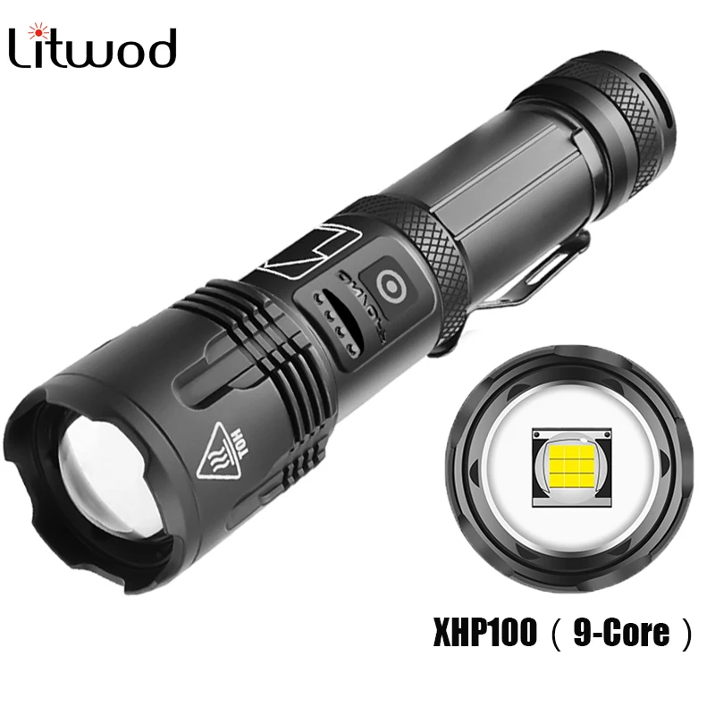 XHP100 High Quality 9-Core LED Flashlight Zoomable Torch USB Rechargeable 18650 or 26650 Battery Power Bank Function Lantern