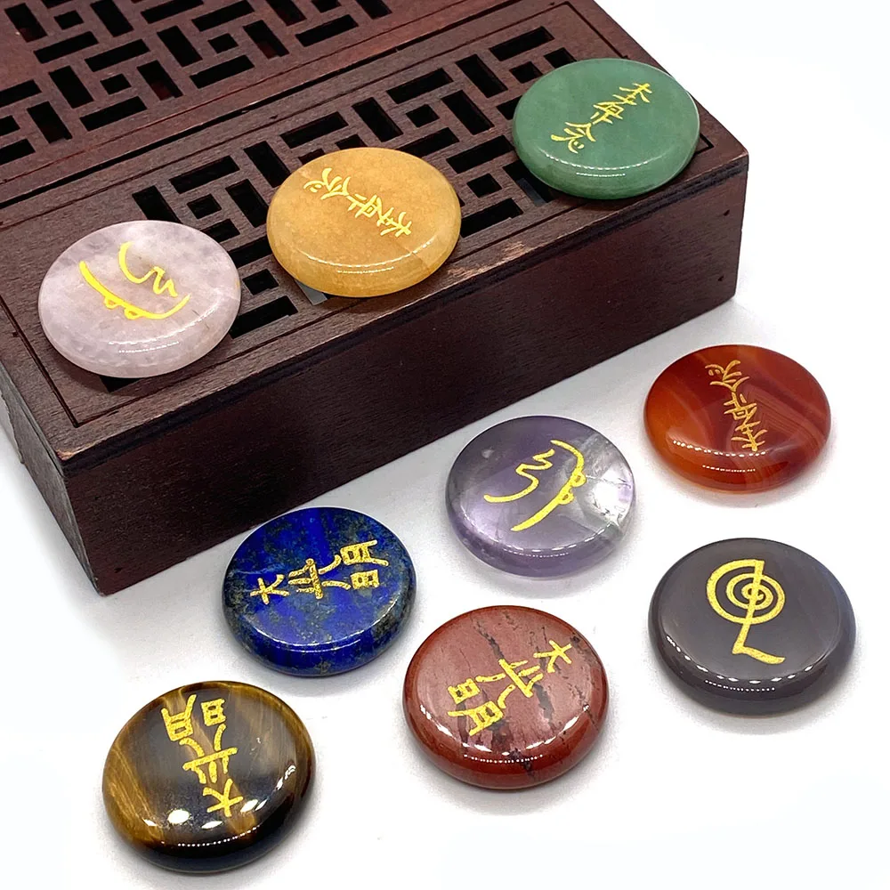 

4Pcs Natural Stone Beads Tiger Eye Rune Aura Crystal Healing Stone Jewelry Making Beads Meditation Divination