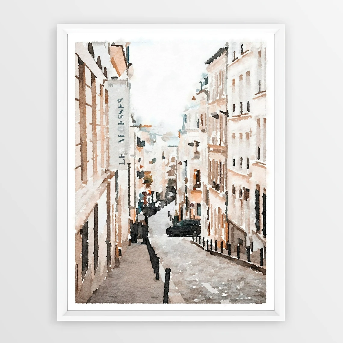 

Paris France Street View Through Buildings, Paris Architecture, Windows, Shops, Apartments, Neutral Color, Paris Poster Print