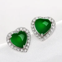 emerald silver s925 jewelry stud earrings for women heart simple crown jade earrings fine valentine 925 jewelry for women