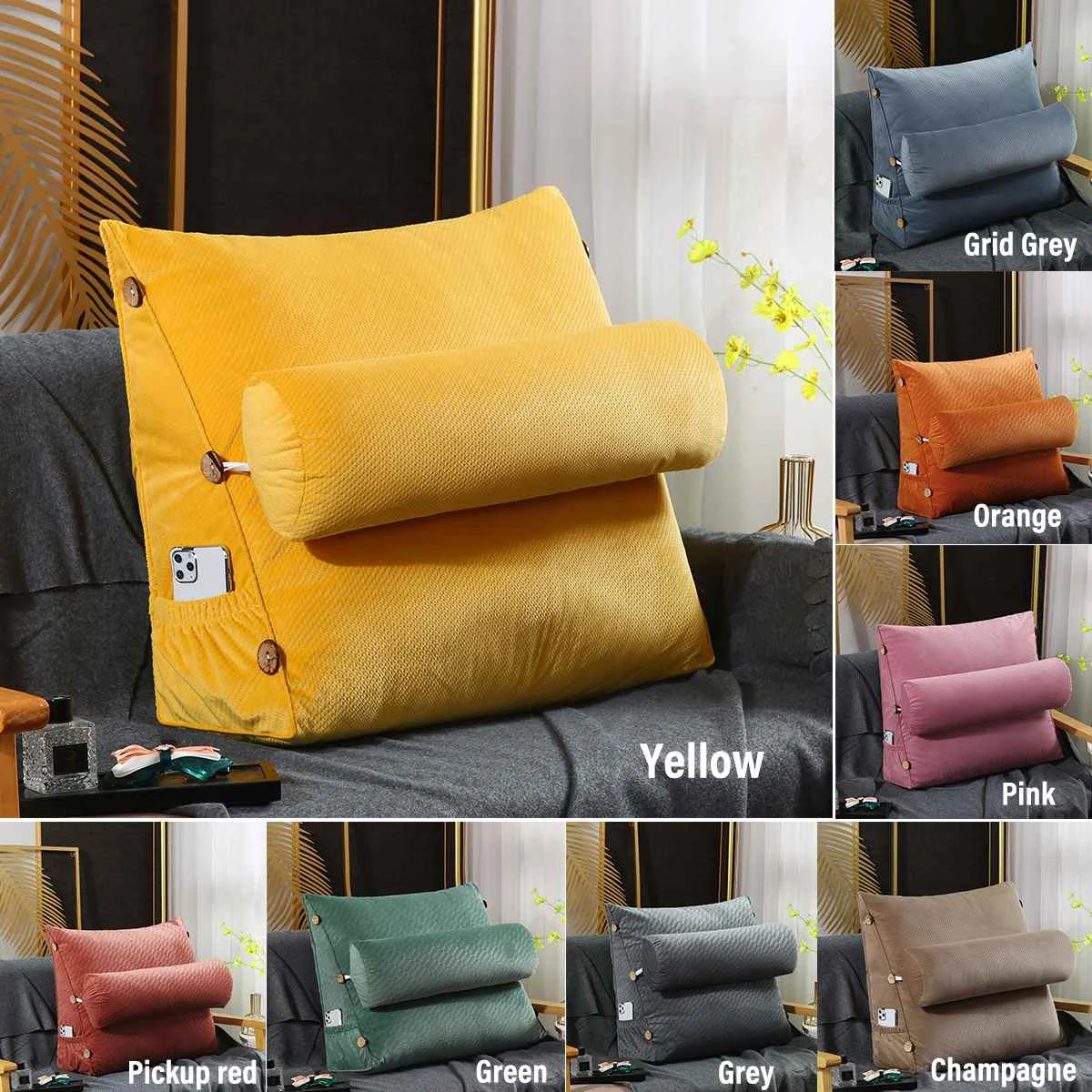 

45x45x20cm Stereoscopic velvet Canvas Triangular Backrest Cushion Wedge Lumbar Pillow Support Cushion Backrest Bolster Headboard