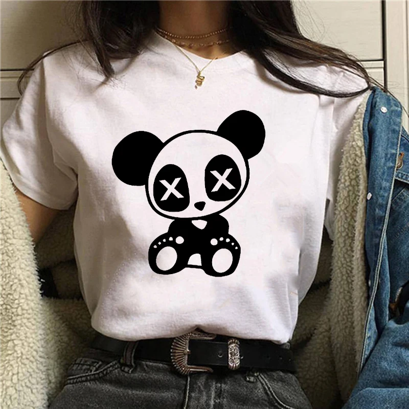 

Streetwear Women T Shirt 2021 New Cartoon Panda Print O-Neck t shirt Female Summer Causal O Neck Short Sleeve Graphics Tee