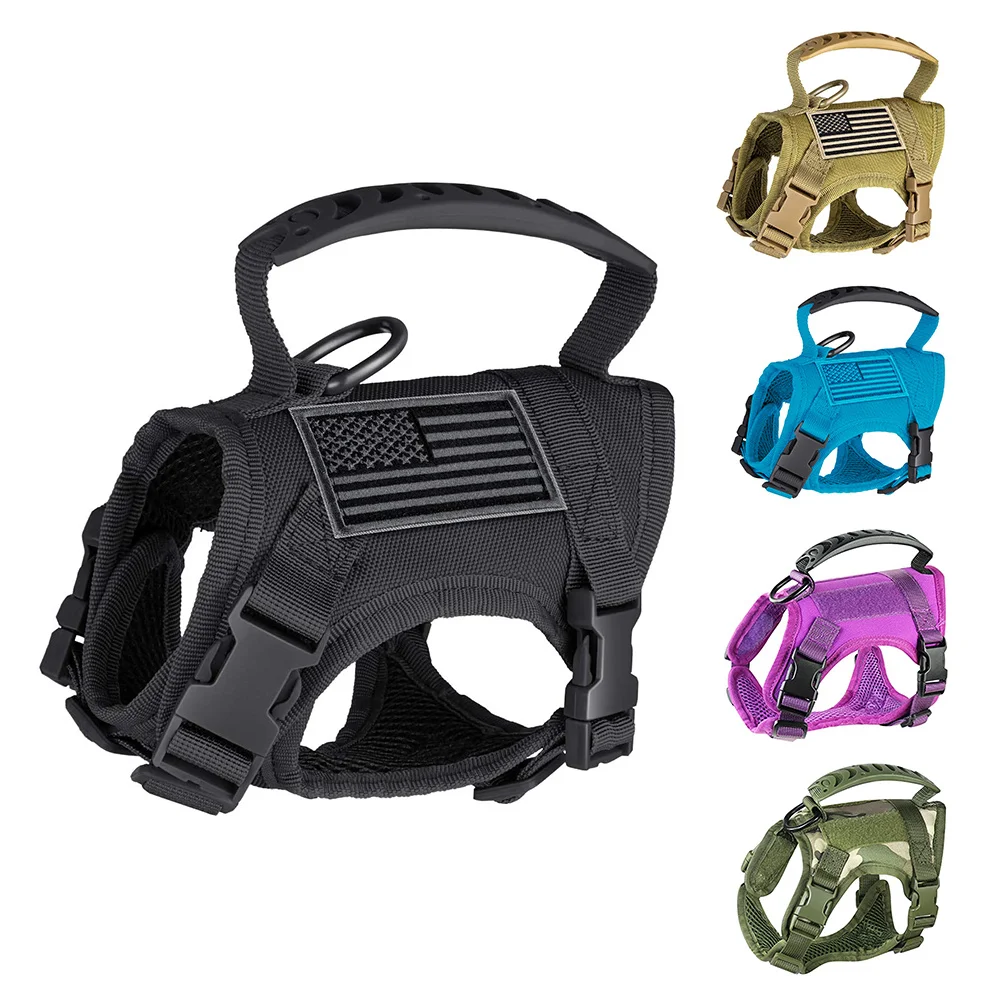 Arn&eacute;s t&aacute;ctico militar para perros y gatos, Collar de chaleco de nailon 600D MOLLE, transpirable, correa de pecho ajustable para entrenamiento, caminar, seguridad para cachorros-0