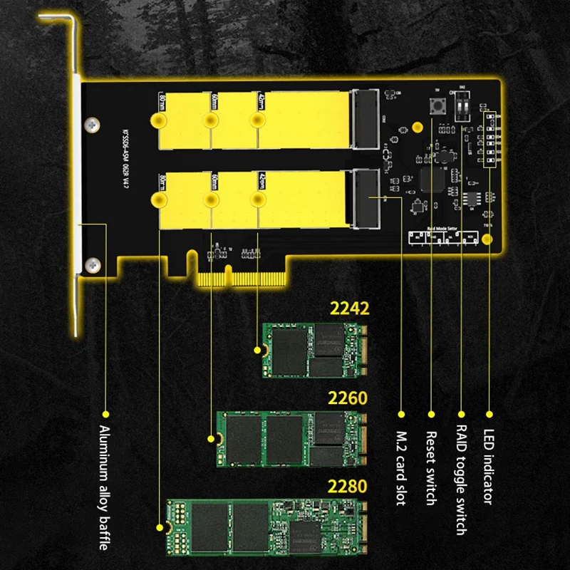 

MAIWO KCSSD6 Plus Adapter Card PCIeX4 X8 X16 to M.2 SATA Dual-Disk RAID Array Storage External Adapter Board Accelerator Card