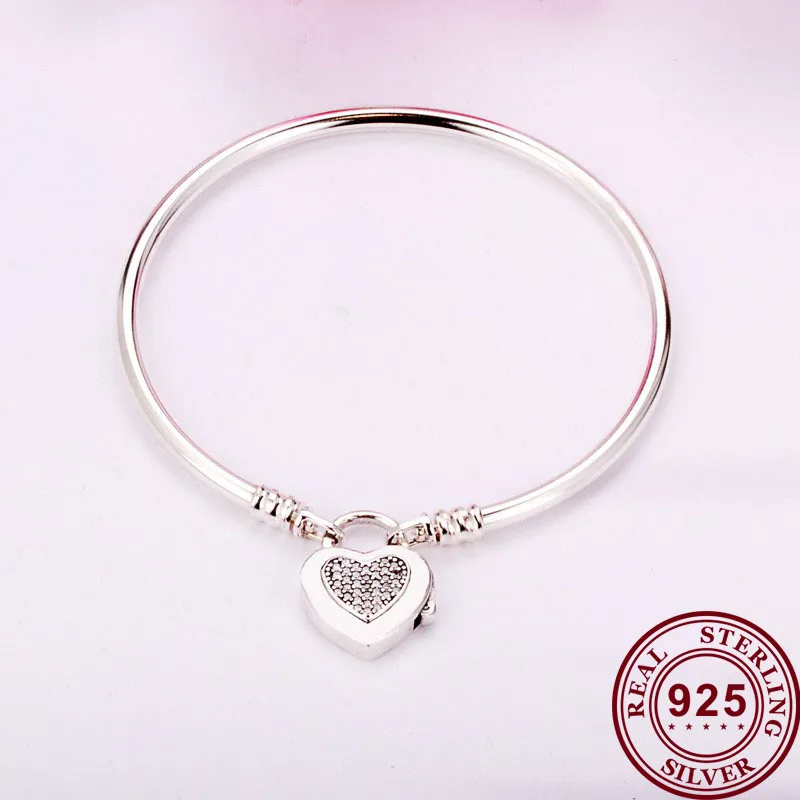 

Original 925 брелок Silver Pan Bracelet Heart Shaped Crystal Cz Chain Pan Bracelet Fit European Charm Bracelets Women Jewelry