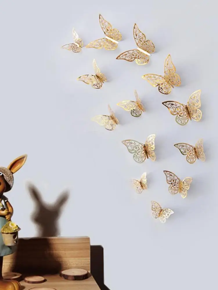 12 шт выдалбливают 3D Бабочка стикер стены гостиной задний фон стикер s украшения милые бабочки настенные декоративные наклейки