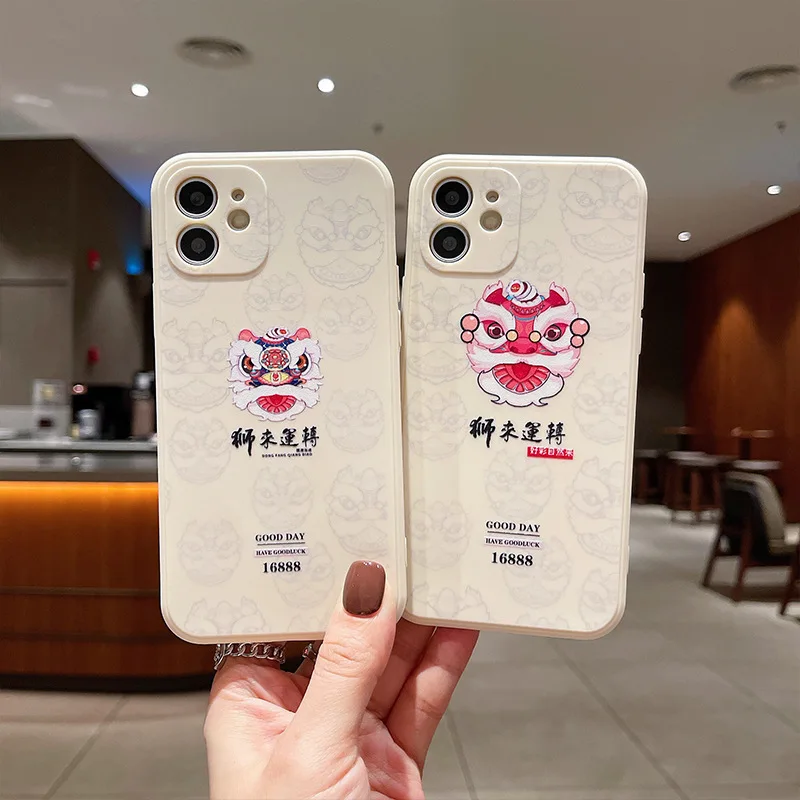 

Chinese Character Lion Dance Soft Silicone Phone Cases For iphone 11Pro Max XR X 6 7 8Plus Case For iPhone 12Pro 13Pro Back Cove