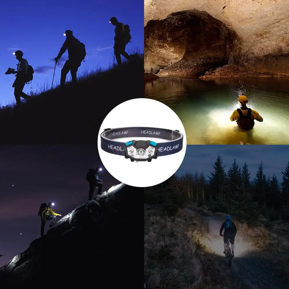 

Powerful Led Headlamp Waving Hand Control Headlight Flashlight Torch USB Rechargeable Lantern Head Lamp for Fishing Running