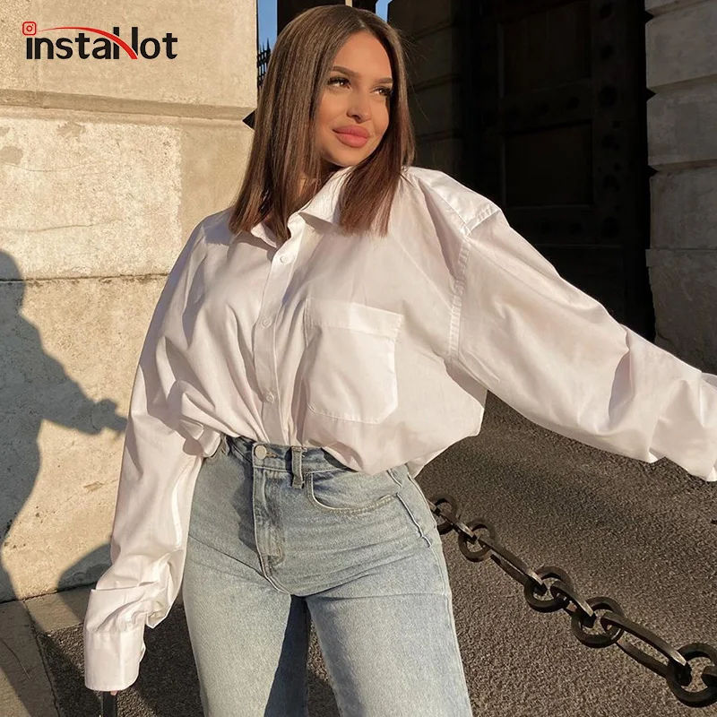 Женская свободная рубашка InstaHot элегантная повседневная блузка в стиле Харадзюку