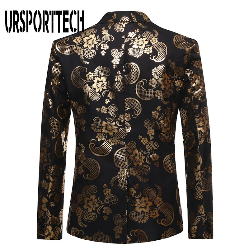 Золотой жаккардовый блейзер с бронзовым цветочным рисунком для мужчин бренд 2020