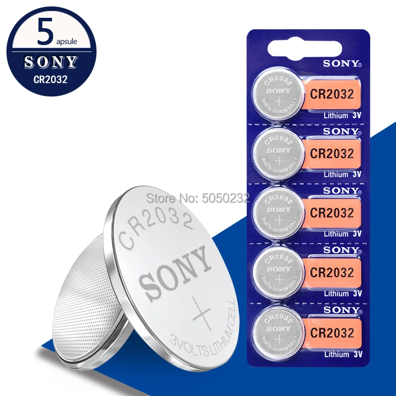 5 шт. для литиевых кнопочных аккумуляторов SONY CR2032 монет 3 в CR 2032 DL2032 ECR2032 BR2032