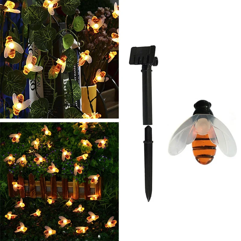 20 штук Светодиодный пчелы солнечные гирлянды 5 м Рождественские огни мигающие