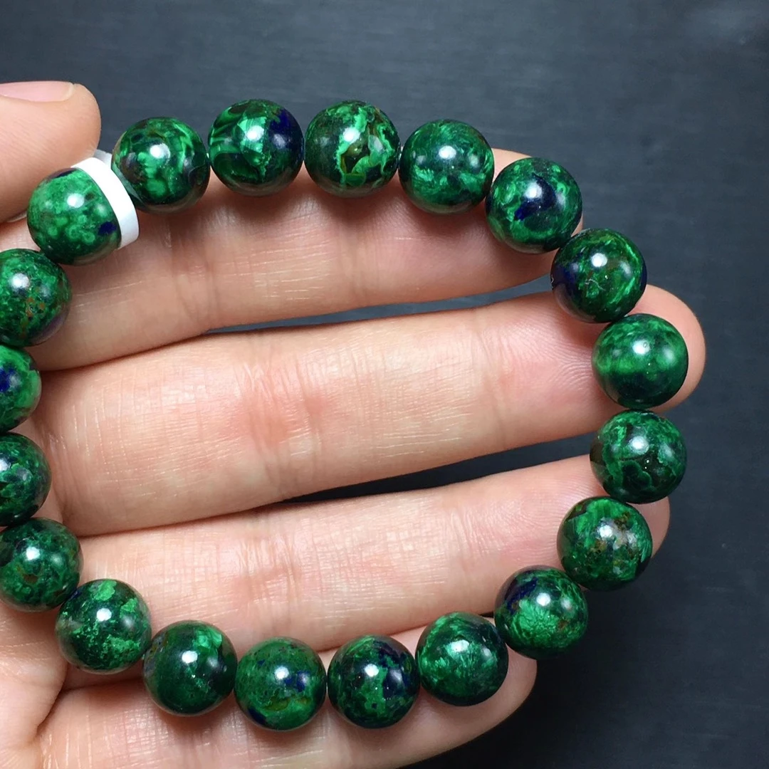 

100% Natural Malachite Azurite Strong Power Green Blue Bracelet 9.8mm Round Beads Woman Men Azurite Bracelet Genuine AAAAAA