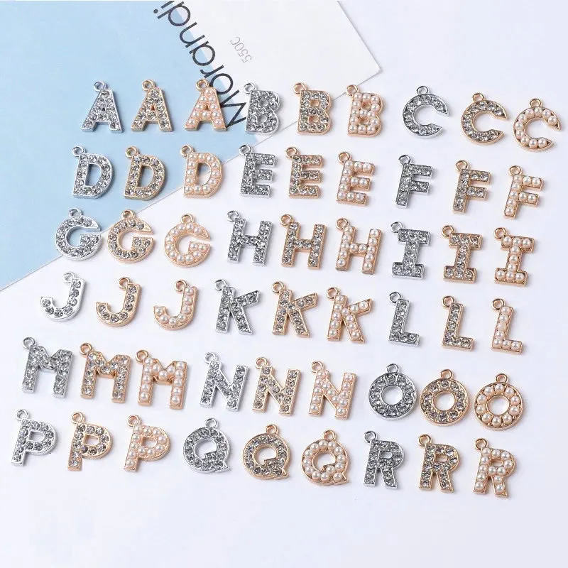 

10 pcs/lot Alloy Pearl Rhinestone English Letter Pendant diy Alloy Bracelet Jewelry Accessories handmade clothing bag materials