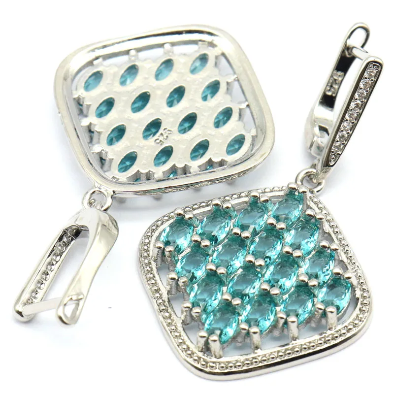 Серьги женские серебряные ярко голубые аквамариновые с цирконом 43x26 мм|925 silver