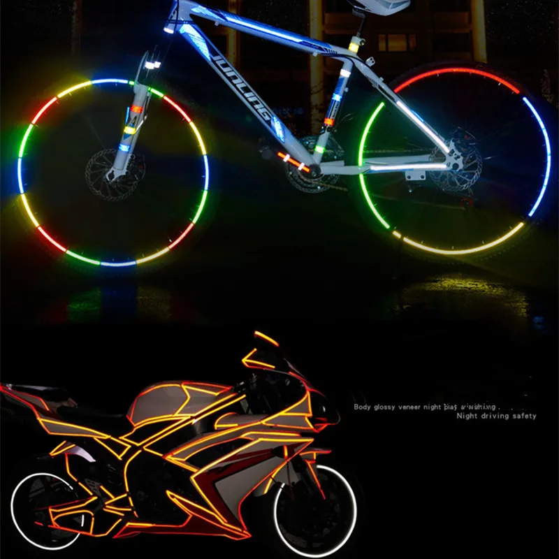 

1cmx8m Bike Reflective Stickers Cycling Fluorescent Reflective Tape MTB Bicycle Adhesive Tape Safety Decor Sticker Accessories