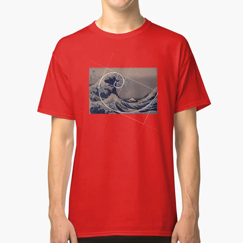 Hokusai Meets футболка Фибоначчи с цифрами Золотое соотношение Золотая средняя