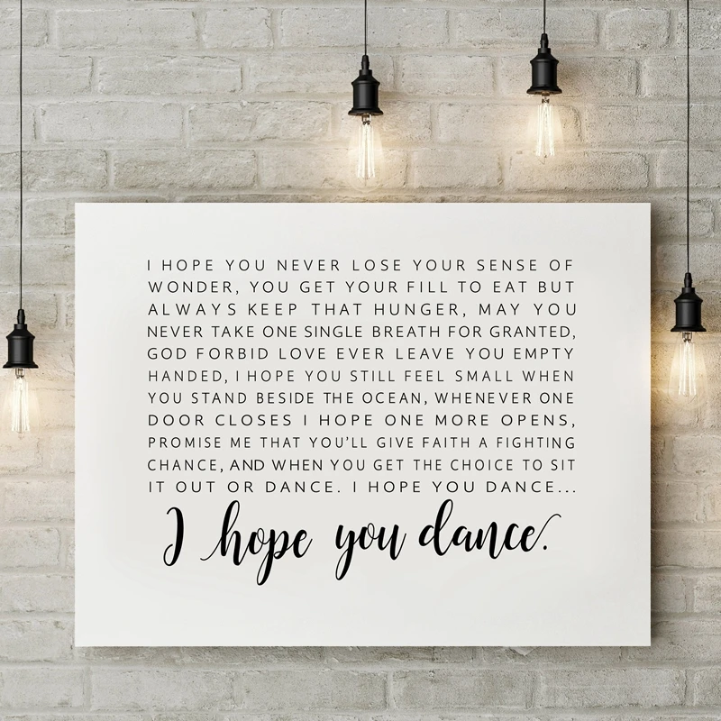 Плакат из песен I Hope You Dance Картина на холсте Настенная картина черно-белые песни