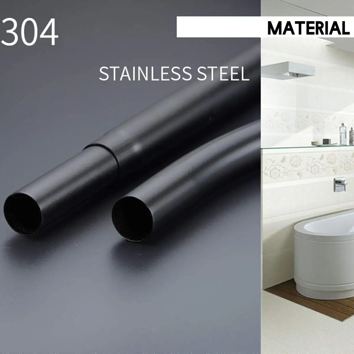 

Extendable Corner Shower Curtain Rod Pole Black Stainless Steel Rail Rod Bar Bath Door Bathroom Hardware Heavy Loaded 12 Hooks