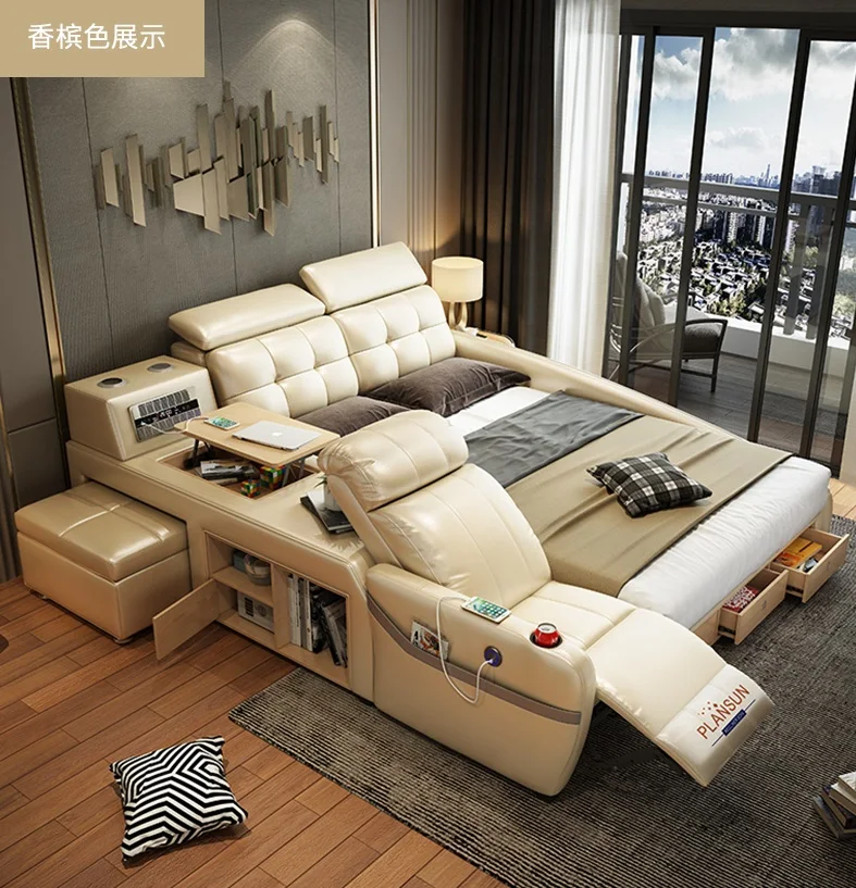 Современная умная кожаная кровать king size muebles de dormitorio мягкая с кожаной рамкой для