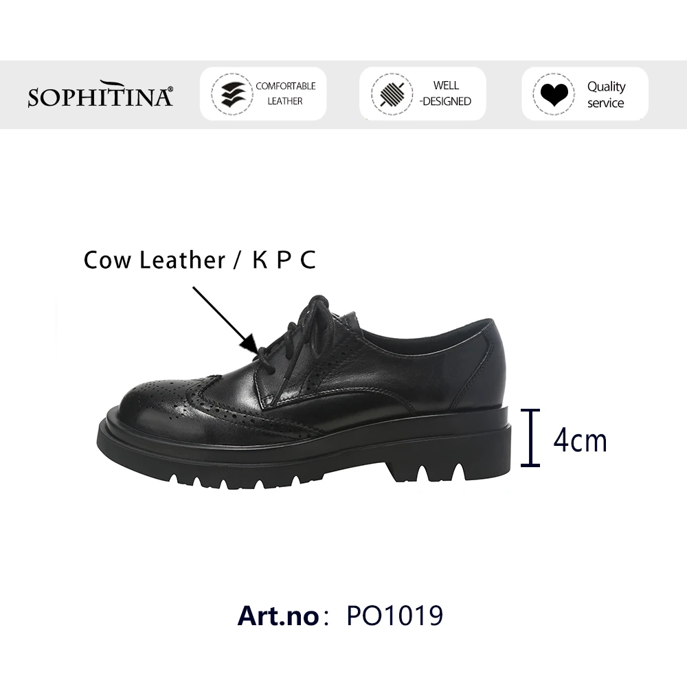 

SOPHITINA Brogue Flat Woman Round Toe Genuine Leather Lace Up Thick Bottom Causal Shoes Office Lady Shoes PO1019
