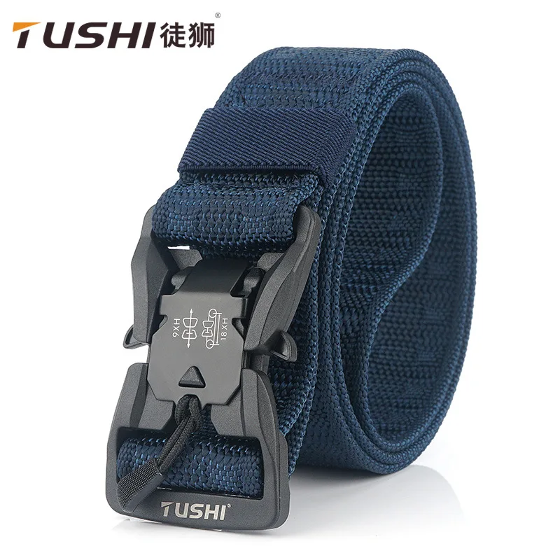 

TUSHI 2021 Hot Sell Men Belt 125cm*3.8cm Nylon Weave Tactical Waistband Magnetic Quick Release Buckle Military Training Girdle