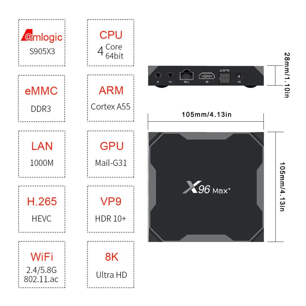 

2021 new X96 MAX Plus TV Box 4GB 64GB Android 9.0 Smart TV Box Set Top Box Amlogic S905X3 Quad Core Wifi Youtube Media Player