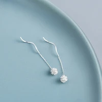 cute tiny silver color flower wave long tassel earring beautiful dandelion bud earring for women girl teen lady fashion jewelry