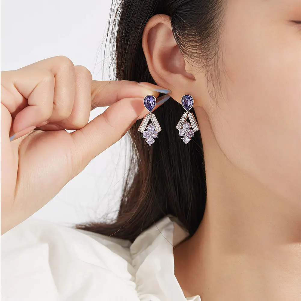 

SILVERHOO Earrings For Women S925 Sterling Silver Drop Earrings Round Grape Beads Austria Crystal Classic 2 Color Fine Jewelry