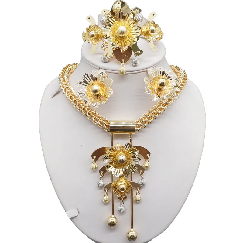 

Dubai Jewelry Sets Bridal Gift Nigerian Wedding Accessories Big African Gold-color Jewelry Set Wholesale Design