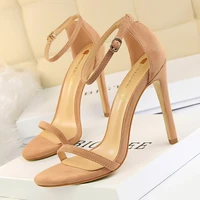koovan womens sandals 2020 new soft flock thin heel concise women sandals summer peep toe buckle high heels office sandals 11cm