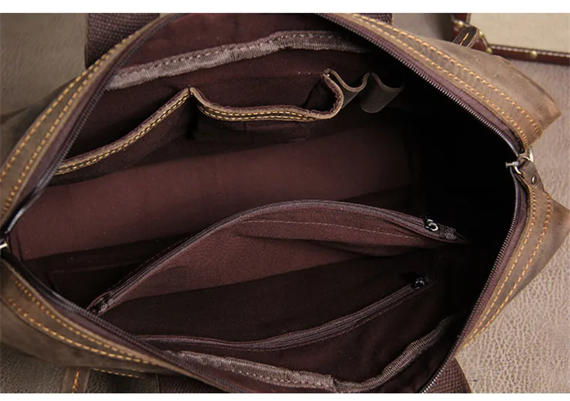 Hand-designed natural real leather men bag Crazy horse cowhide shoulder bag horizontal retro crossbody computer briefcase bag