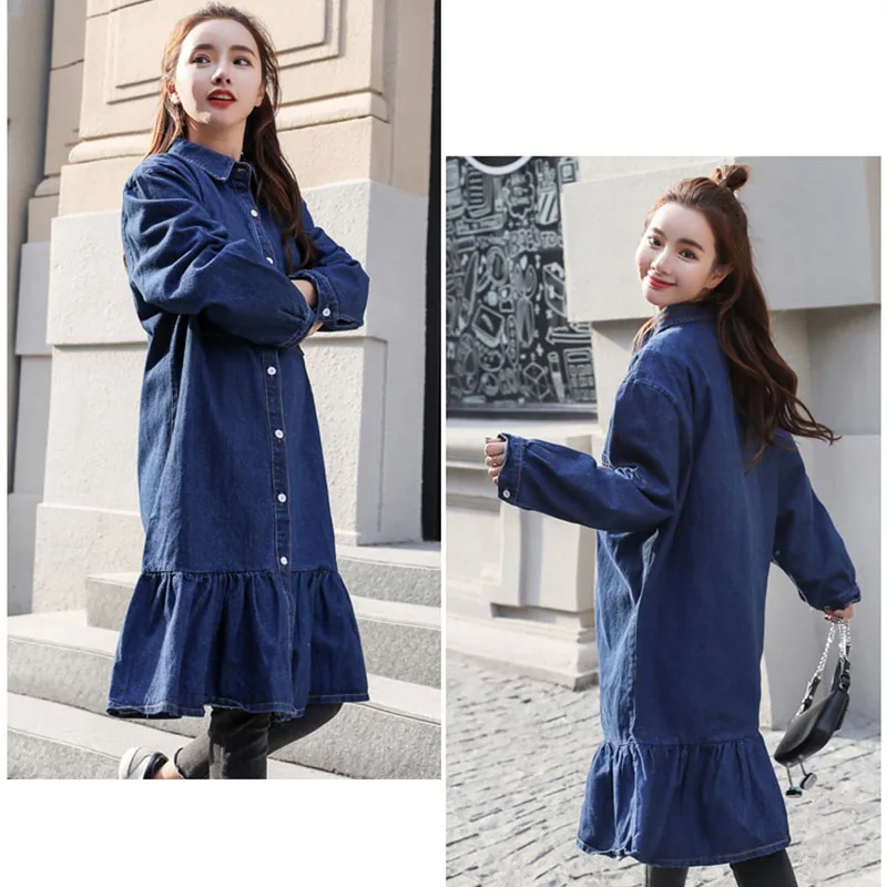 Женское платье Новинка весна осень джинсовый Тренч женские платья размера плюс