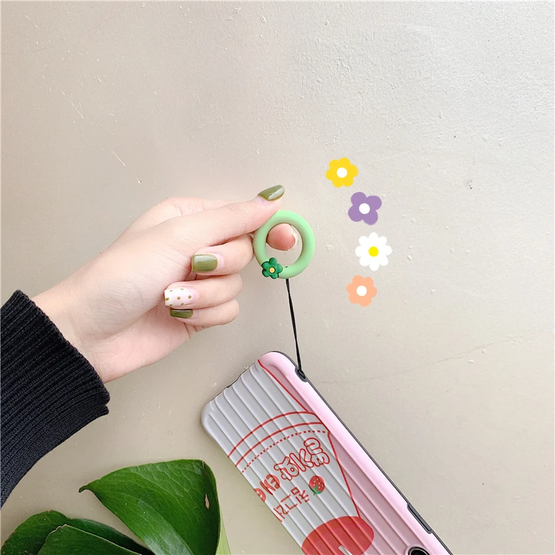 Mobile Phone Strap Cute Flowers Love Heart Silicone Keycord Lanyards Finger Ring Strap For iPhone Xiaomi Huawei Smart Phone Case