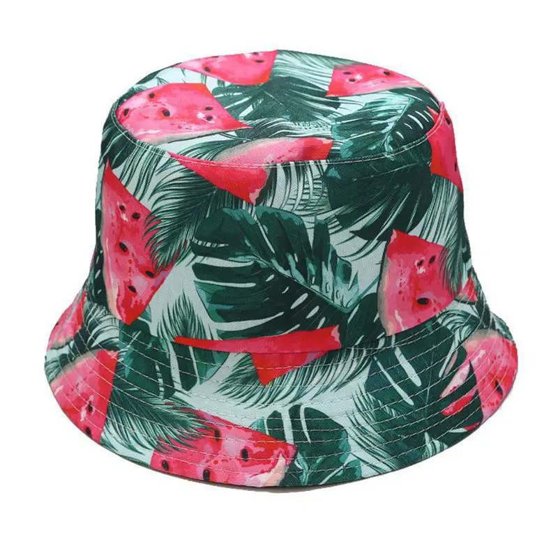 

Unisex Summer Two Sides Wear Reversible Bucket Hat Bohemian Pineapple Watermelon Fruits Printing Foldable Fisherman Cap