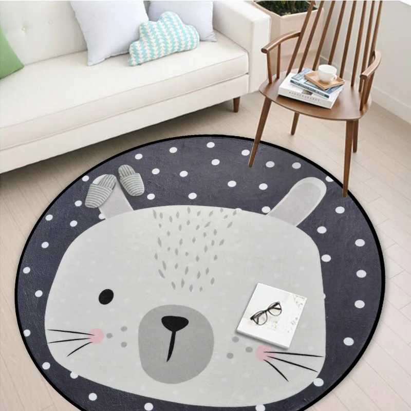 

Animals Round Carpets Cute Bear Fox Panda Kids Room Carpet Home Decor Living Room Soft Rug Baby Bedroom Play Mat Tapis Salon
