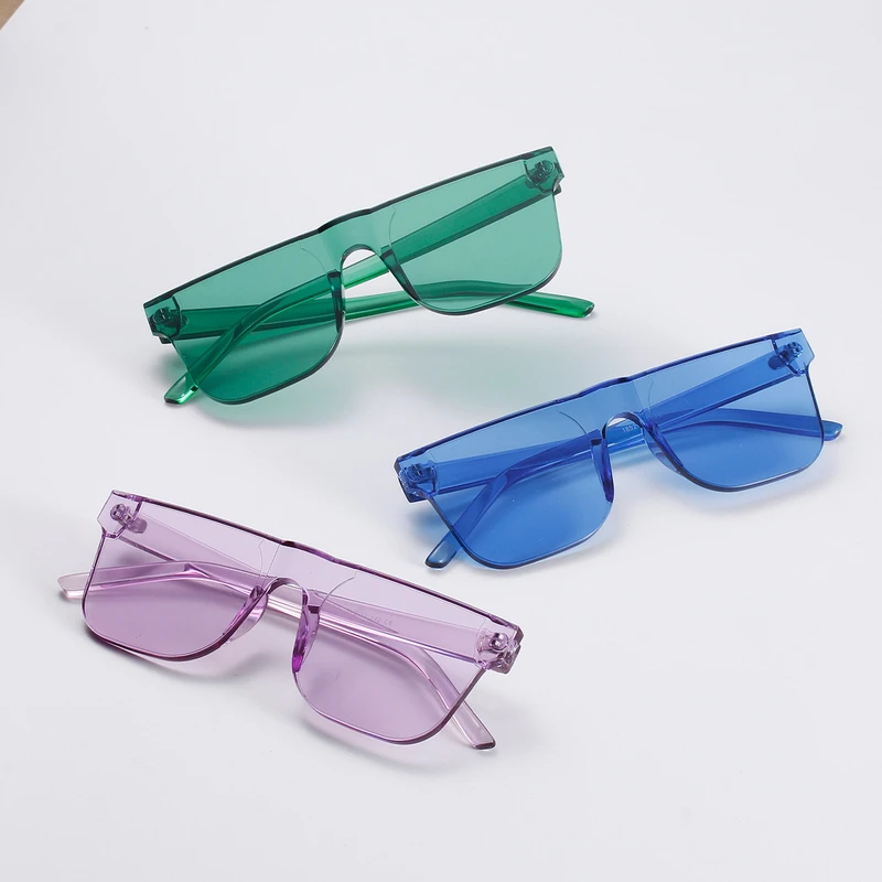 

new retro one piece frameless square sunglasses women luxury brand candy color sun glasses men high quality clear lens shades