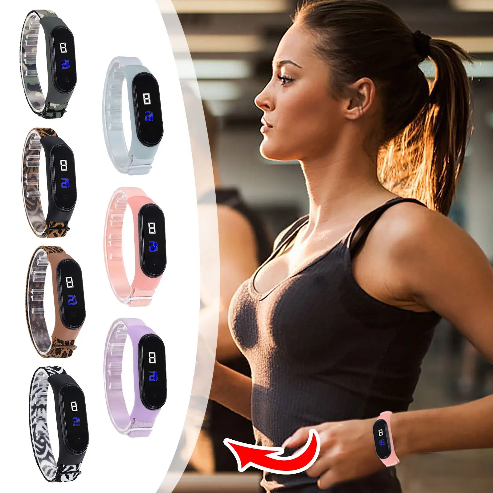 

2021 Newst LED Electronic Elastic Rope Leather Band Leopard Print Strap Ladies Leisure Digital Watch Ladies SmartWristbands