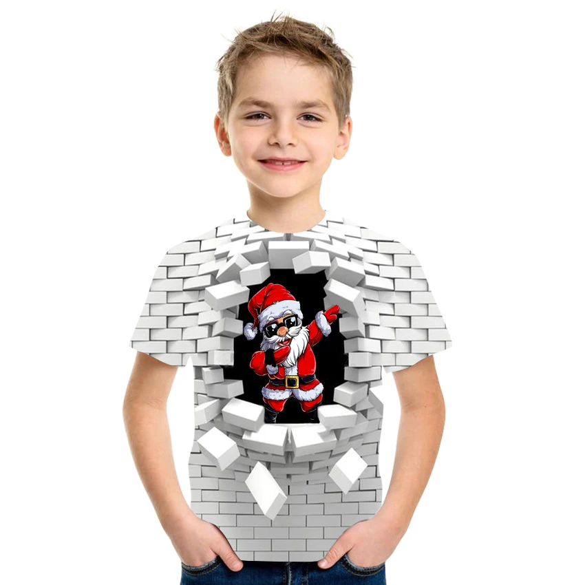 

2021 Summer Hot Sale Boys and Girls Santa Claus 3d T-shirt Casual Fashion Short Sleeve
